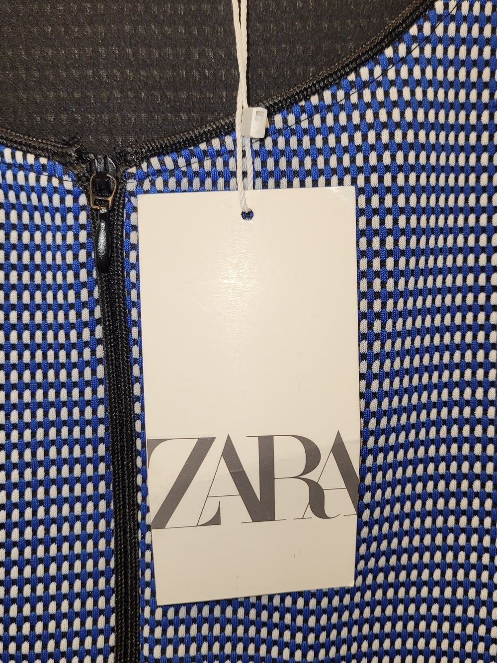 ZARA NWT XL Blue White Textured Cropped Zip Front Jacket Short Sleeve - Picture 4 of 6